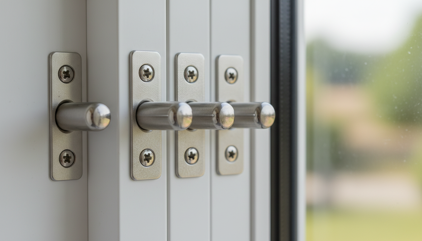 Modernes Hausfenster bei Dämmerung mit Smart-Sensor am Rahmen und LED-Bewegungsmelder, fenster sichern mit smarter Elektronik