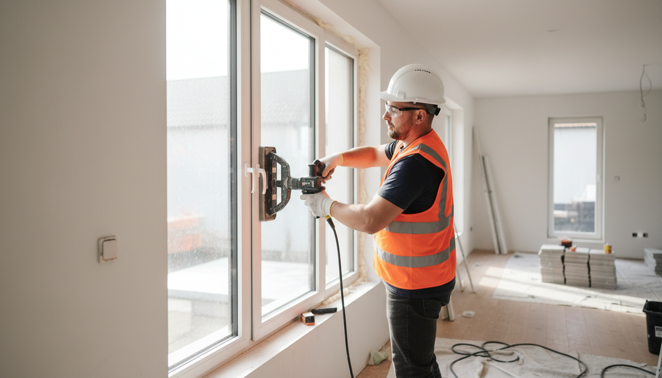 Renovierte Hausfassade mit neuen energieeffizienten Fenstern – KfW Förderung Fenster verbessert Wärmeschutz.