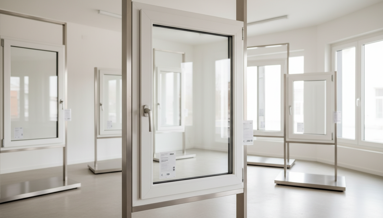 Kunststofffenster Preise: Handwerker montiert PVC-Fenster Handwerker montiert weißes PVC-Fenster auf Baustelle, mit Schutzkleidung und Werkzeugen, info zu kunststofffenster preise