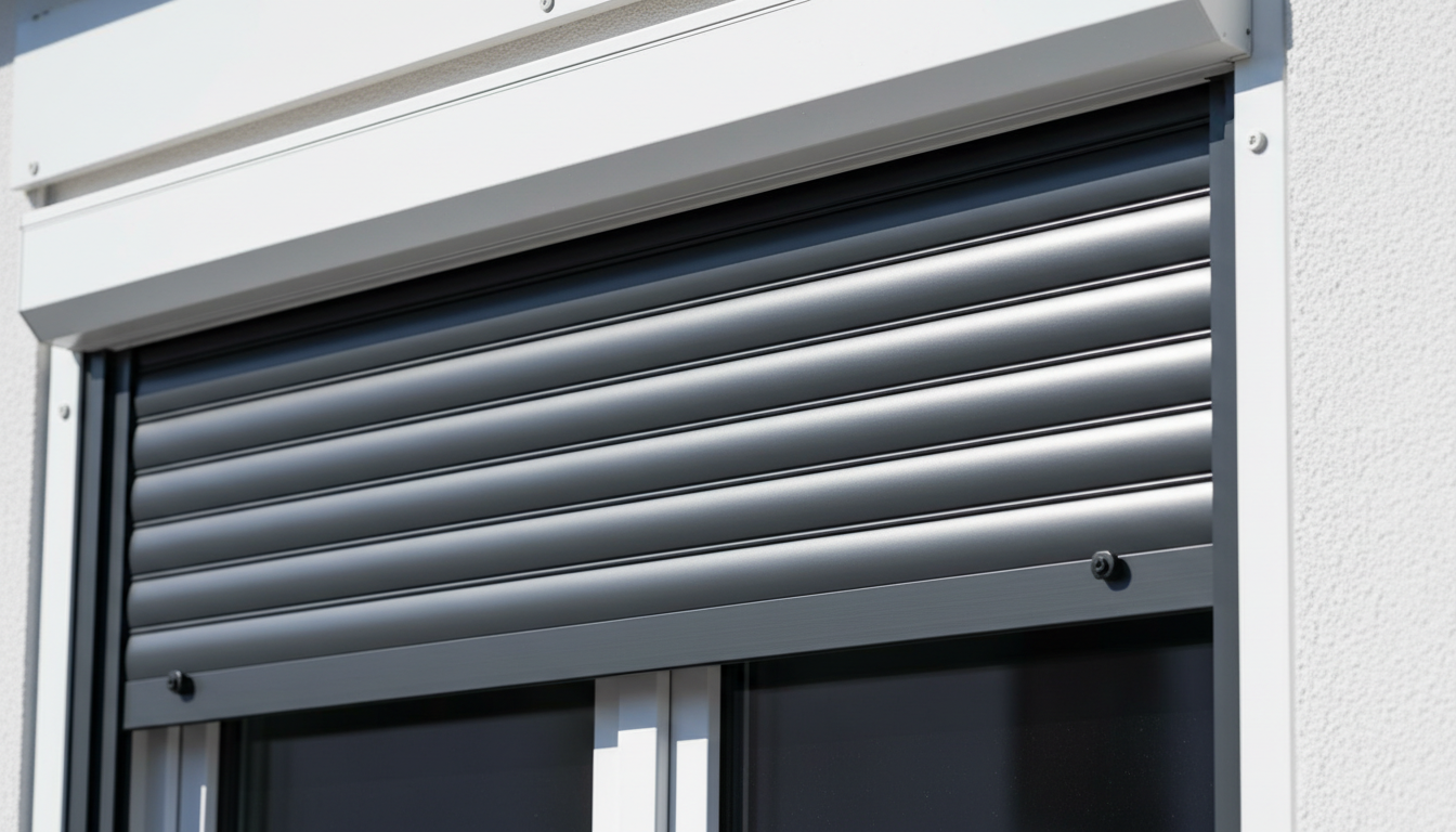 Nahaufnahme einer Rollladenmontage in Anthrazit mit Montageschiene und Führung – ideal für rollladen nachrüsten
