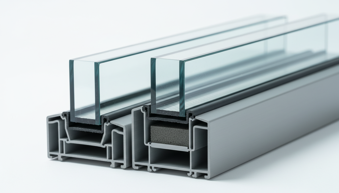 Makro-Querschnitt dreifach verglastes Fenster mit Gasfüllung und Low-E, co2 einsparung neue fenster sichtbar