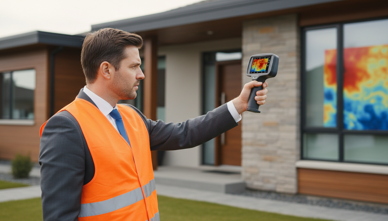 Modernes energieeffizientes Haus mit dreifachverglasten Fenstern und Solarpaneelen auf dem Dach, energieberatung haus.