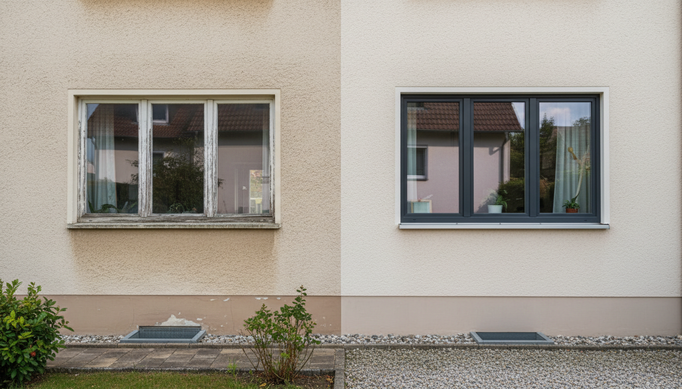 Energieberater bespricht mit Hausbesitzern Energieausweis und Rechnung am Tisch; fenster austausch pflicht thematisiert