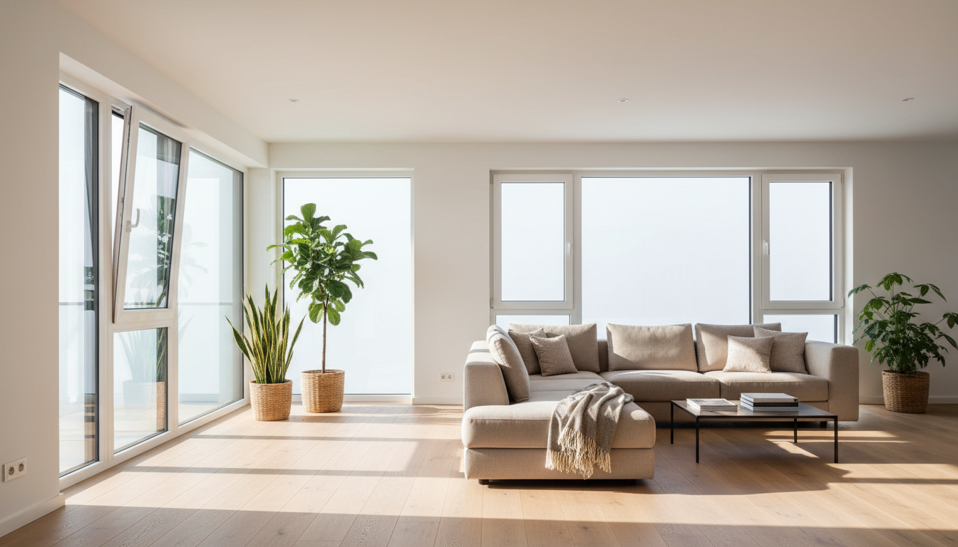 Professionelle Nahaufnahme eines Dreifachglas-Fenster-Querschnitts mit Glaslagen, Gasfuellung und Profil – fenster vergleich.