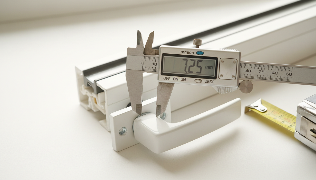 Handwerker montiert mit Schraubendreher neuen abschließbaren Fenstergriff; fenstergriffe austauschen, Nahaufnahme