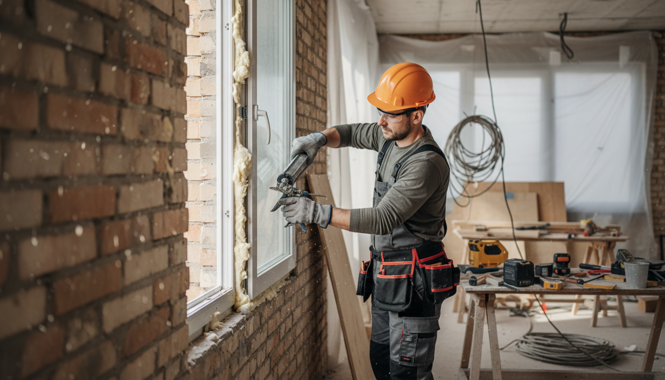 Fenstermontage Kosten: PVC-Dreifachverglasung im Raum Weiße PVC-Dreifachverglasung im modernen Wohnraum, saubere Silikonfugen und Profi-Montage — fenstermontage kosten sichtbar