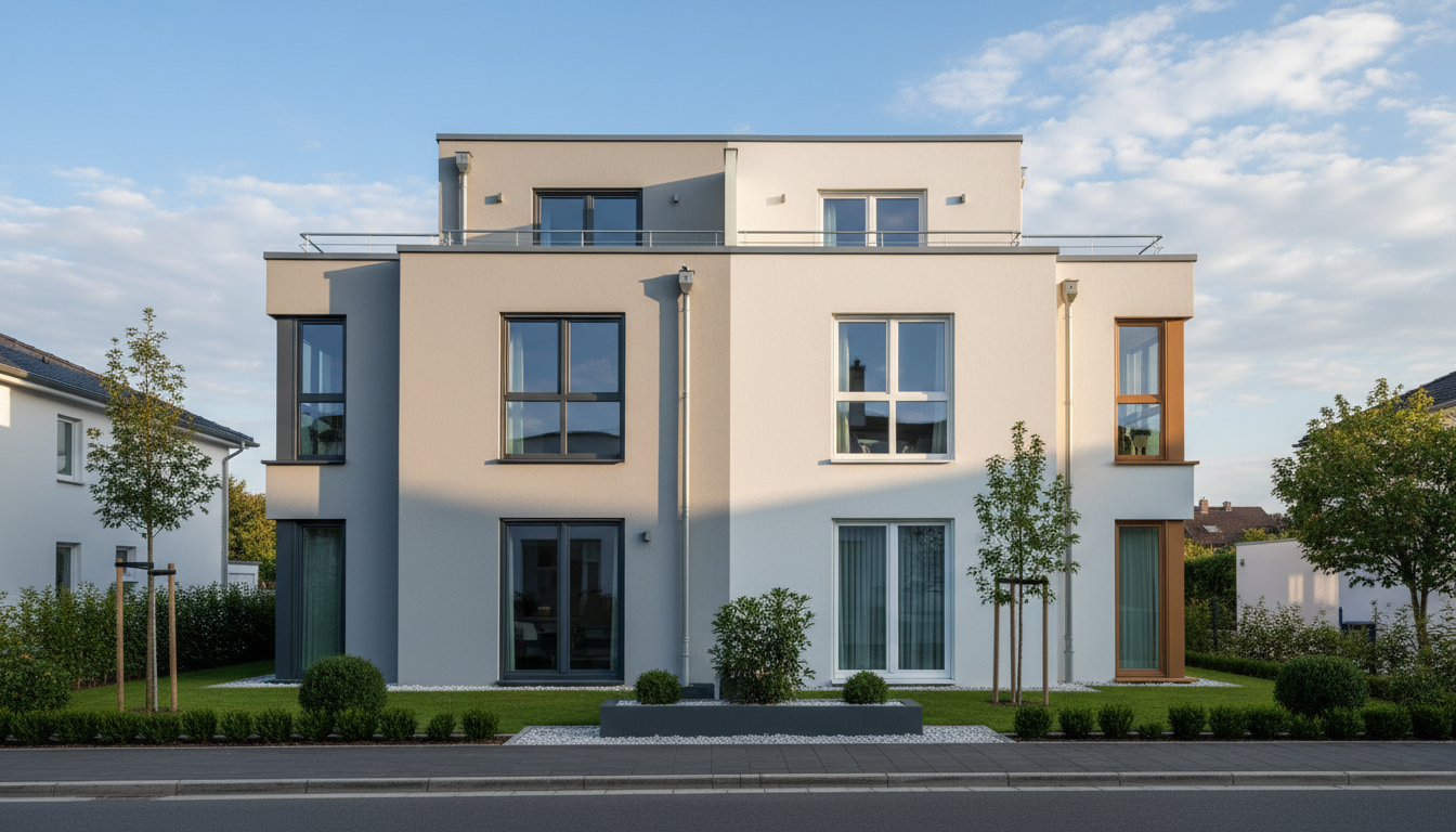 Blick durch modernes Fenster mit anthrazitgrauem Rahmen ins helle Wohnzimmer – RAL Farben Fenster im hochwertigen Interieur