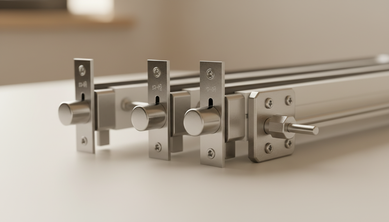 Modernes Wohnzimmer mit einbruchschutz fenster, verriegelbaren Griffen und Sensoren, helles Tageslicht, warme Atmosphäre.