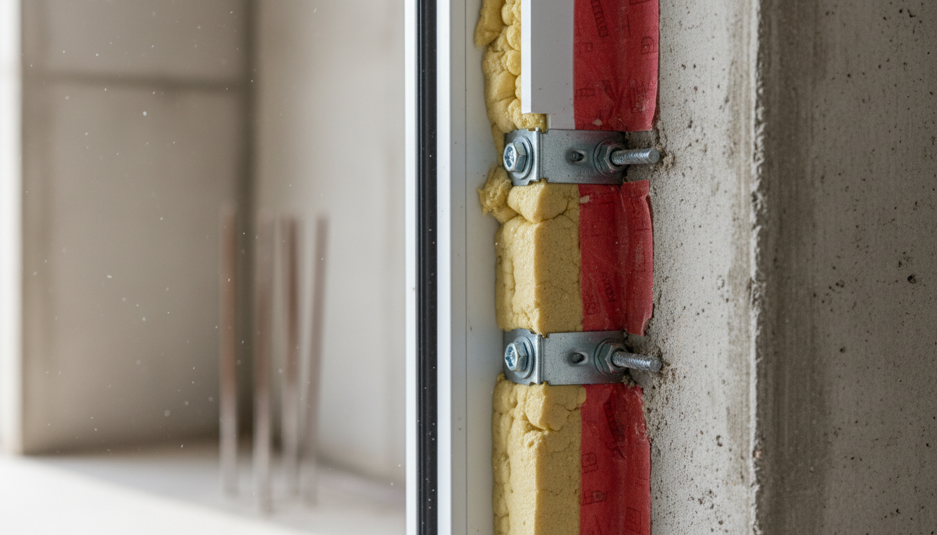 Handwerker zeigt RAL-konforme Fenster-Montage mit sichtbarem Dichtband, Tipp: fenster falsch eingebaut erkennen