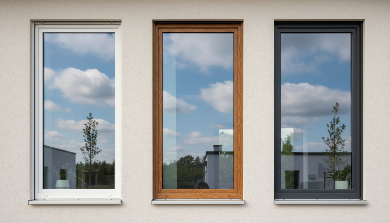 Modernes Haus mit großen anthrazitfarbenen Fenstern – Fenster für die Hausfassade, bodentiefe Verglasung und minimalistische Profile