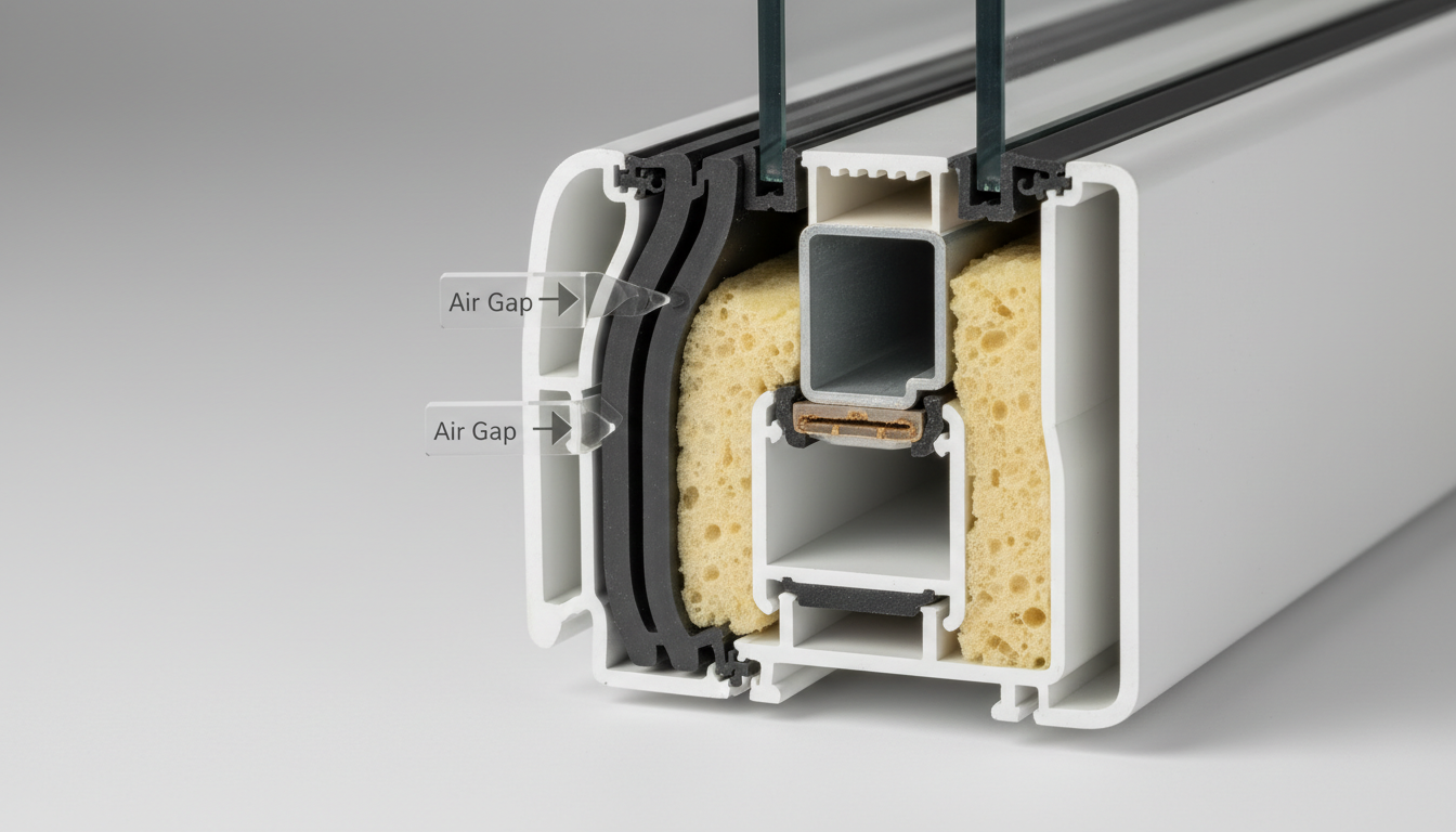 Techniker führt Blower-Door-Test durch, nutzt Thermalkamera zur Kontrolle der Fenster Luftdichtheit im modernen Wohnraum.