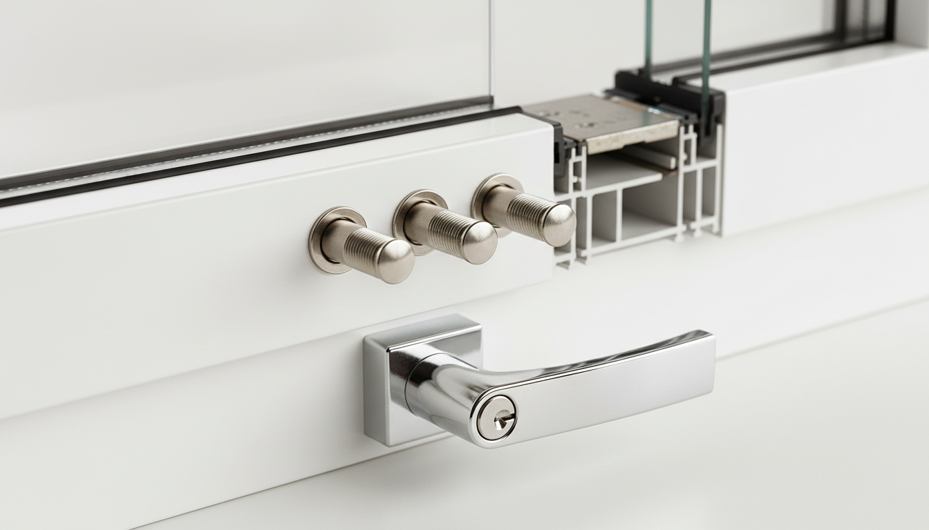 Professionelle Aussenaufnahme eines modernen Hauses mit mehreren fenster sicherheitsstufen (RC-Klassen), Detailansicht bei Golden Hour