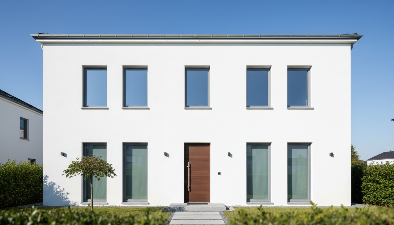 CAD-Zeichnung zeigt Fenster symmetrisch anordnen auf Fassadenplan mit Mittelachse, Maßlinien, Lineal und Bleistift