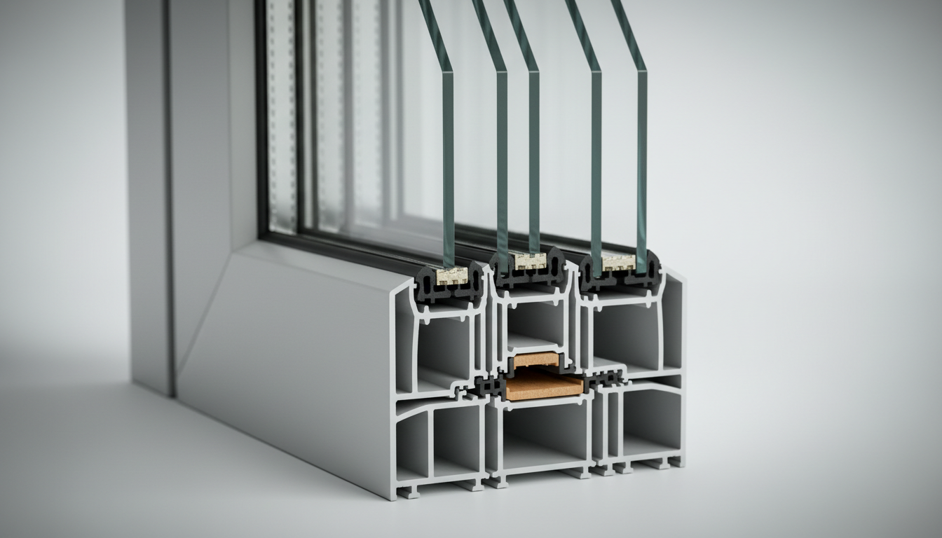 Moderne Fenstertechnik und slim-designs Moderne Fenstertechnik an einer Hausfassade: bodentiefe, slim Alurahmen-Fenster mit Dreifachverglasung, viel Tageslicht