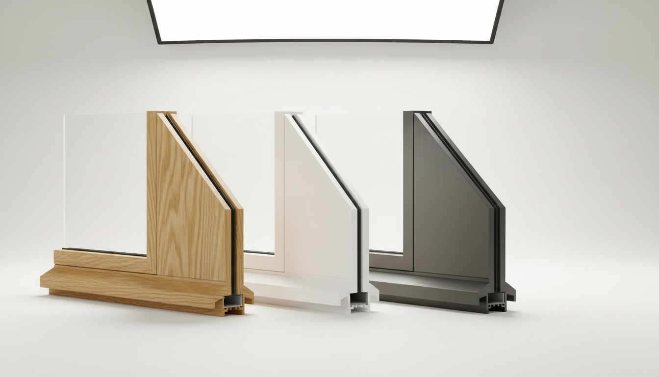 Makro-Nahaufnahme einer Holz-Eckverbindung, nachhaltige fenster materialien, sichtbare Maserung und feine Verarbeitung.