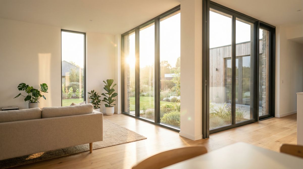 Modernes Haus mit energieeffizienten dreifachverglasten Fenstern – BAFA-Förderung 2026