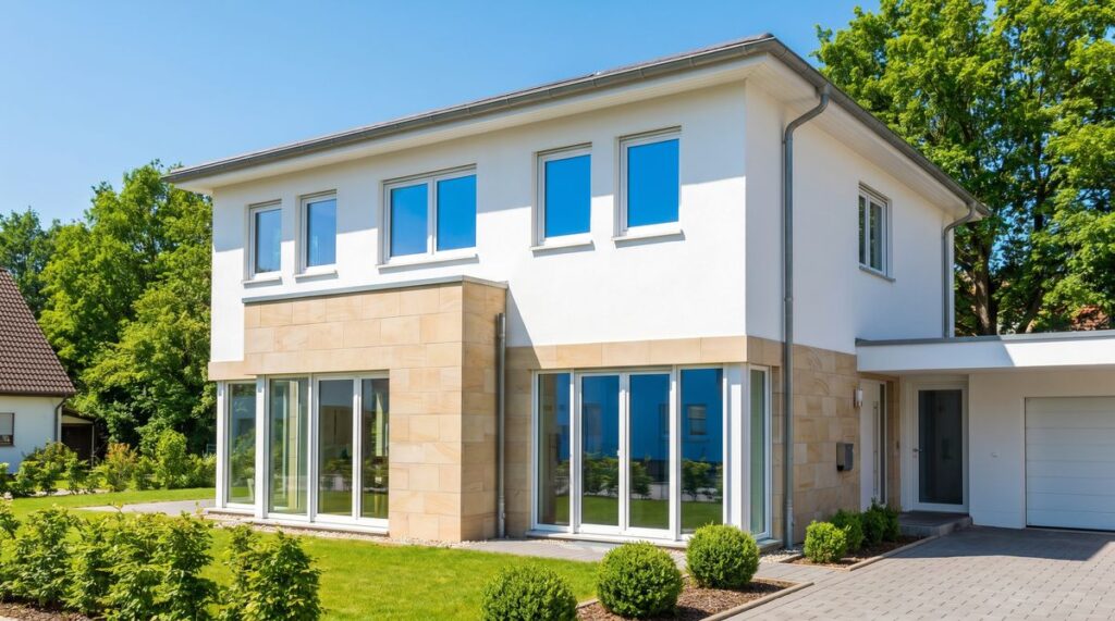 Modernes Einfamilienhaus mit energieeffizienten Fenstern - so beeinflussen Fenster den Energieausweis
