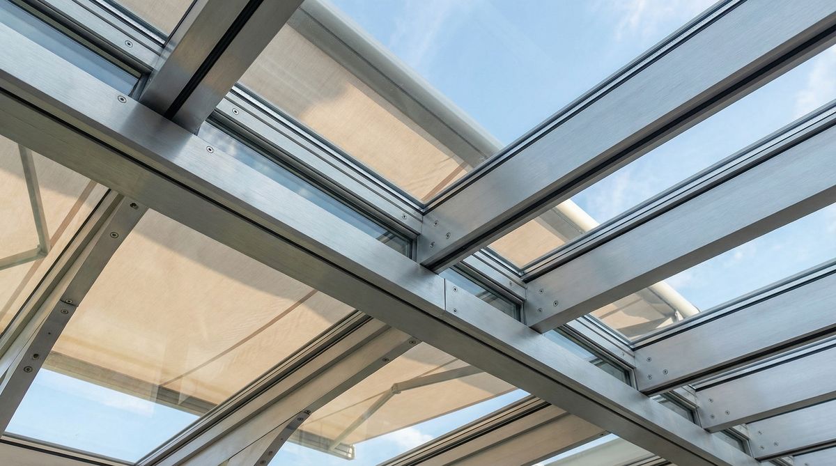 Wintergarten-Dachverglasung aus VSG-Sicherheitsglas mit Beschattung