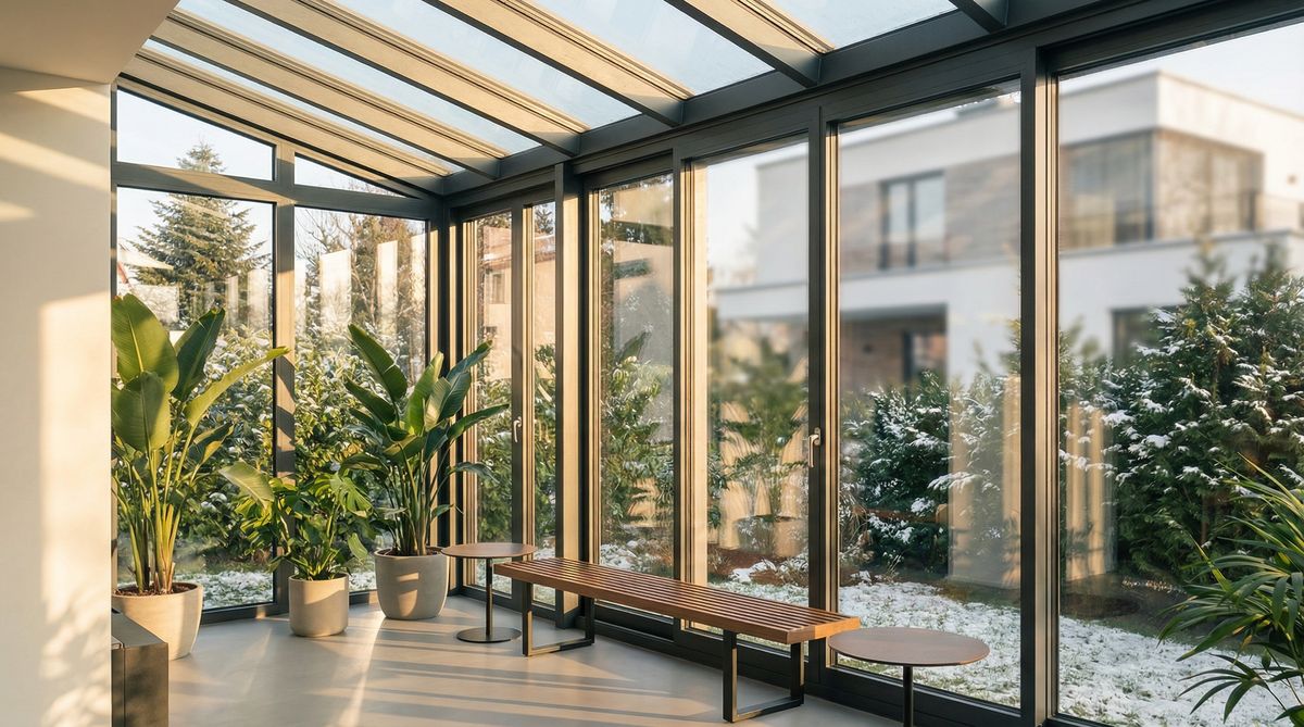Moderner Warmwintergarten mit 3-fach-Verglasung an Einfamilienhaus