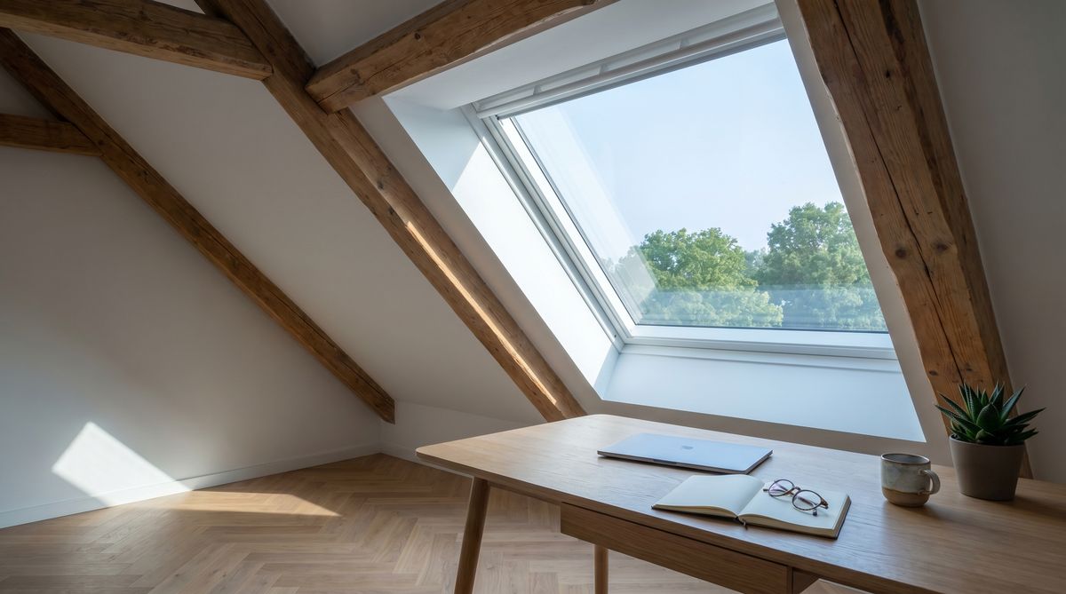 Modernes Homeoffice mit Dachfenster - hohe Energieklasse durch hochwertige Verglasung