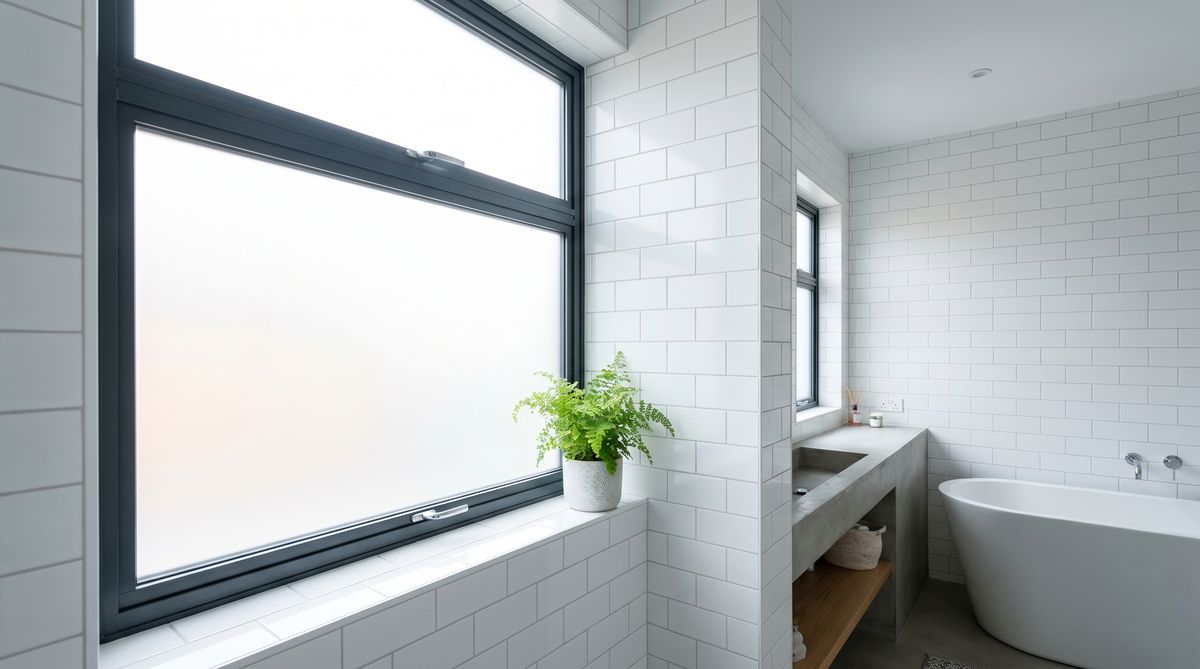 Sauberer Aluminium-Fensterrahmen im modernen Badezimmer