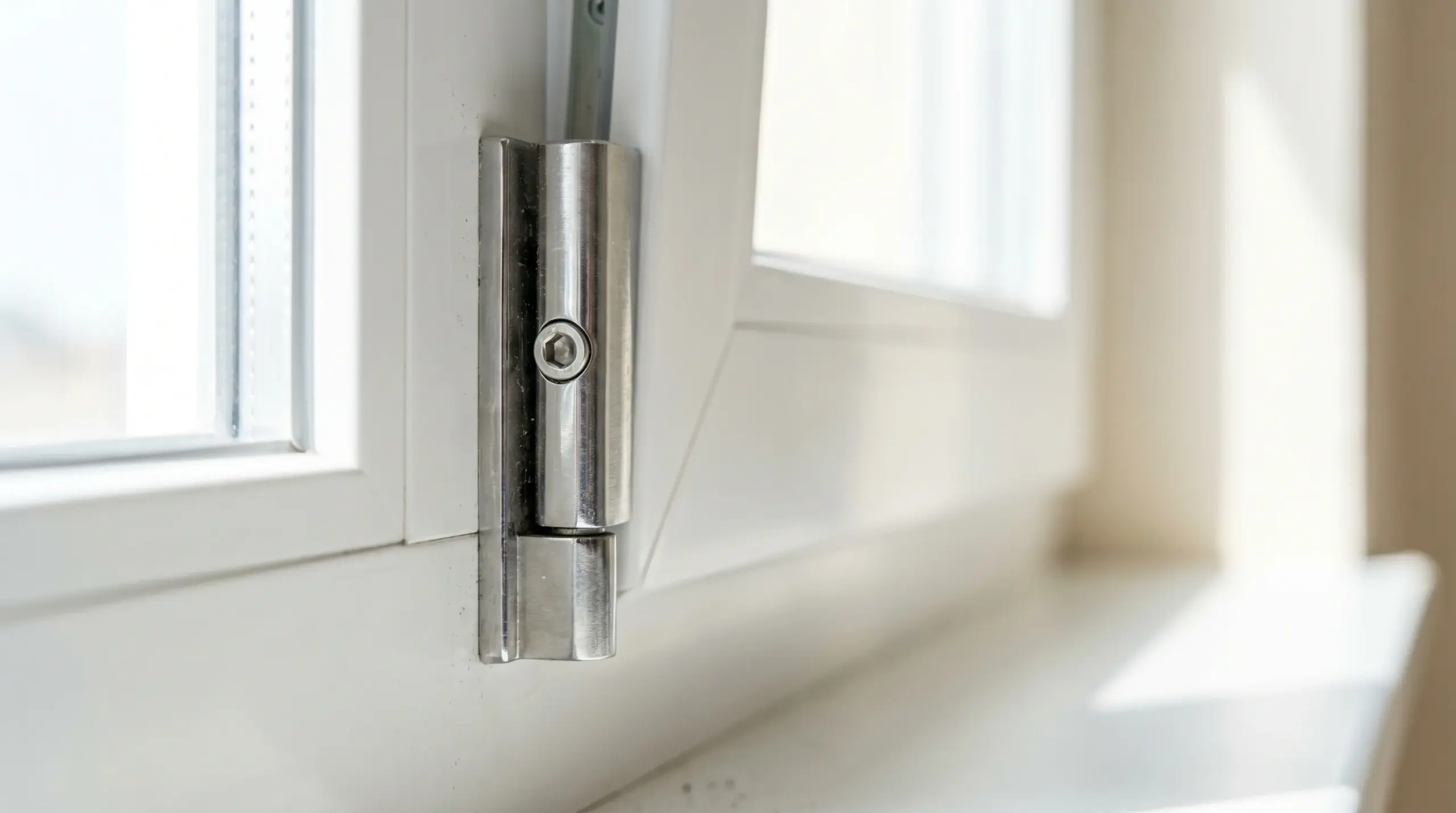 Ecklager eines Dreh-Kipp-Fensters – Stellschraube zum Fenster einstellen