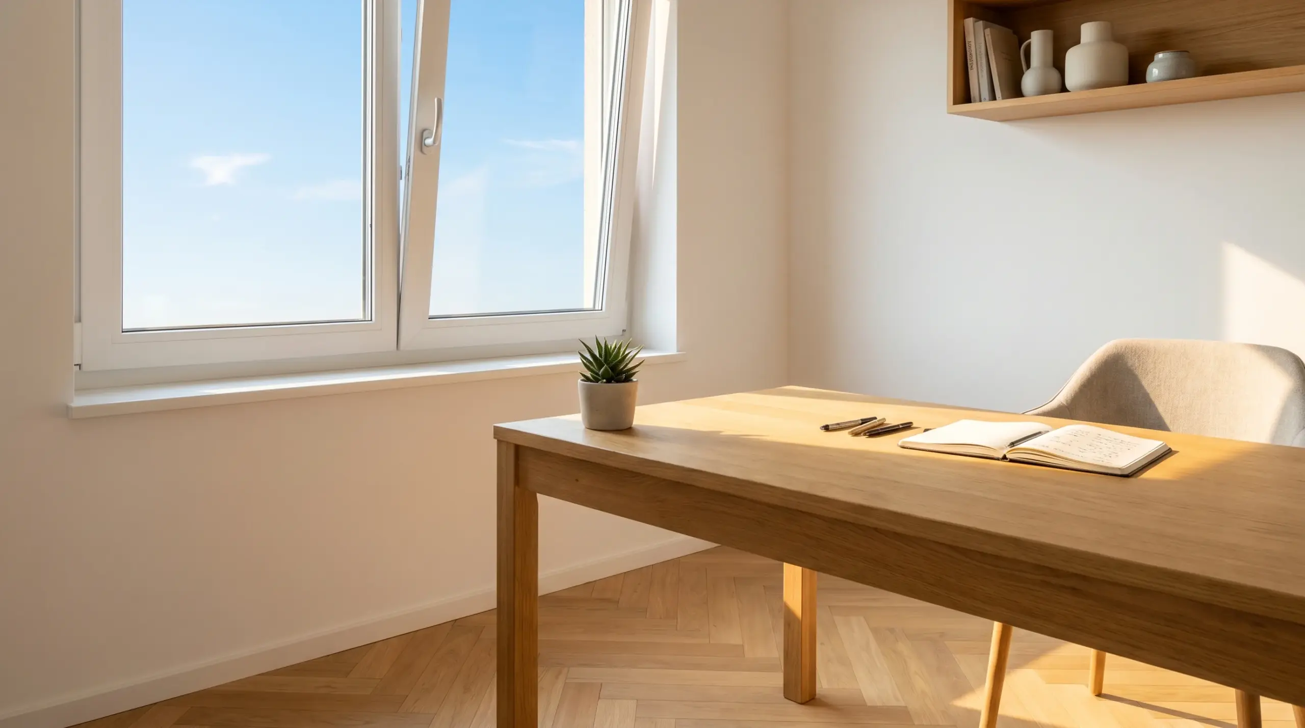 Homeoffice mit eingestelltem Dreh-Kipp-Fenster – Fenster justieren Anleitung
