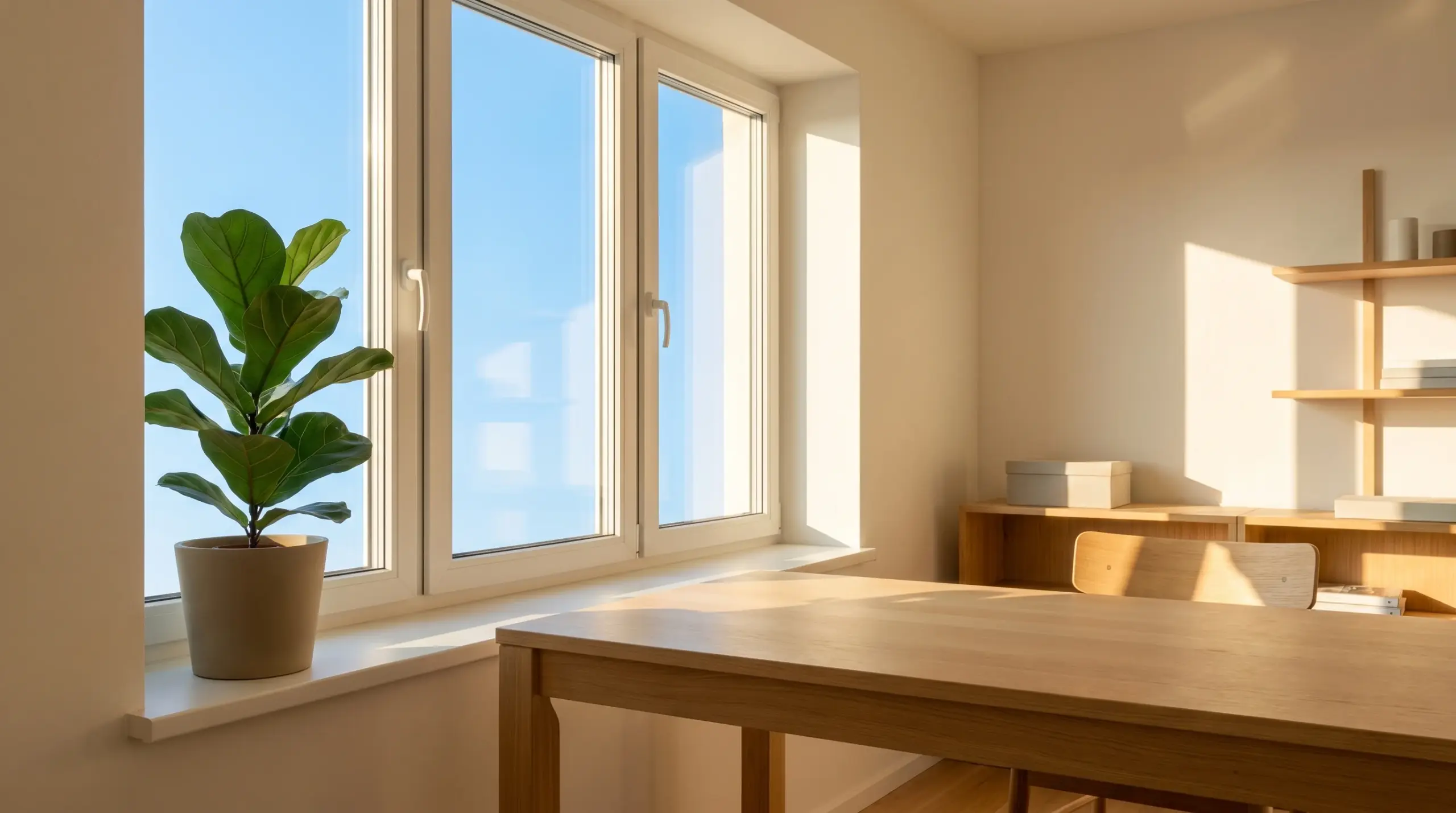 BAFA Förderung Fenster – helles Homeoffice mit energieeffizienten Dreifachverglasung-Fenstern und natürlichem Tageslicht