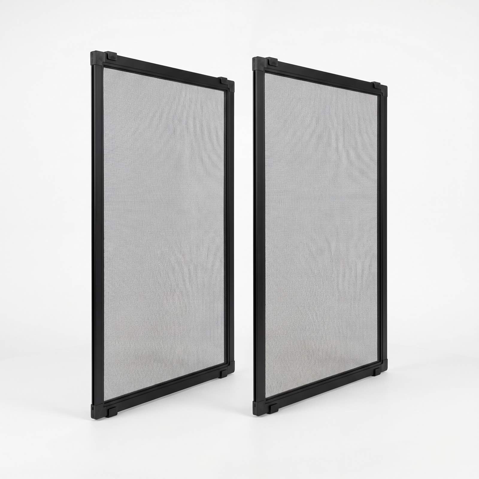 Prime Fliegengitter für zweiflügelige Fenster mit schwarzem Aluminiumrahmen