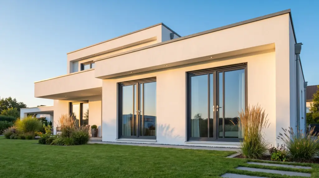Einbruchschutz Fenster RC2 – moderne Hausfassade mit anthrazitfarbenen Sicherheitsfenstern