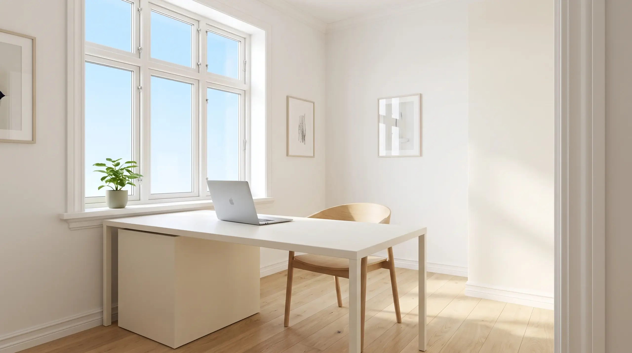 Helles Homeoffice mit großem Fenster und natürlichem Tageslicht