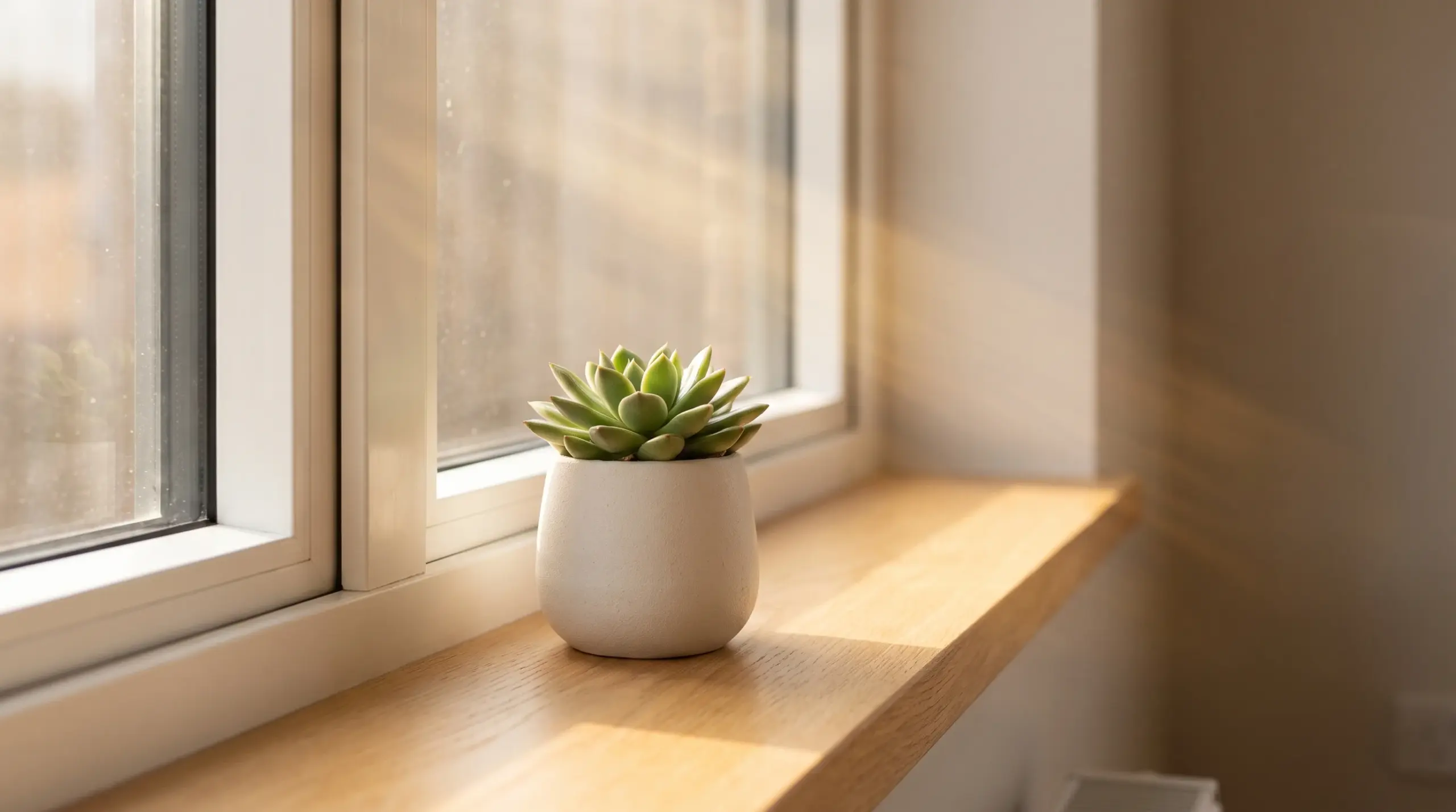 Fensterbank mit Tageslicht und Pflanze – natürliches Licht durch Fenster steigert Wohlbefinden