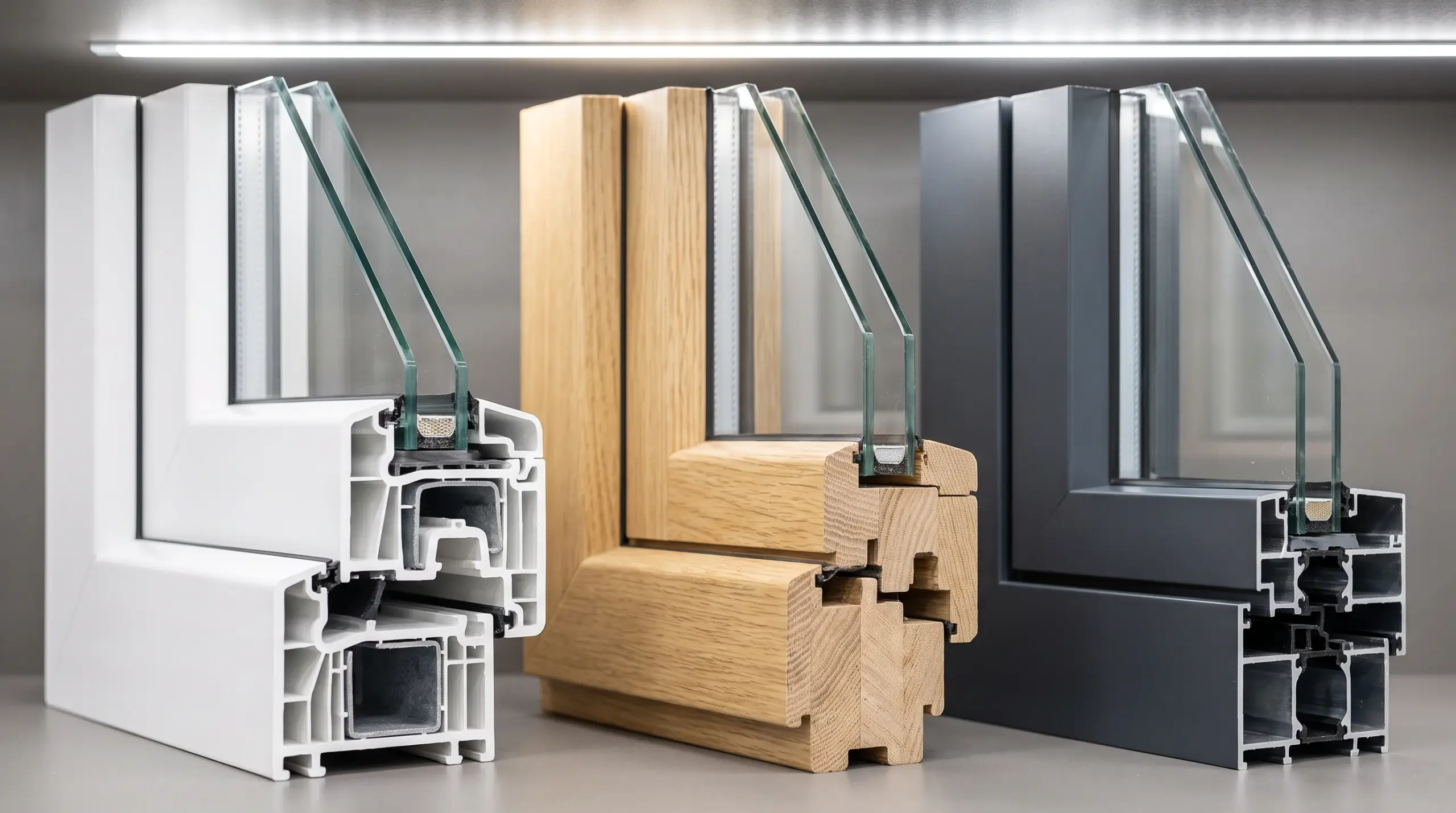 Fensterprofile im Querschnitt: Kunststoff, Holz und Aluminium im direkten Material-Vergleich