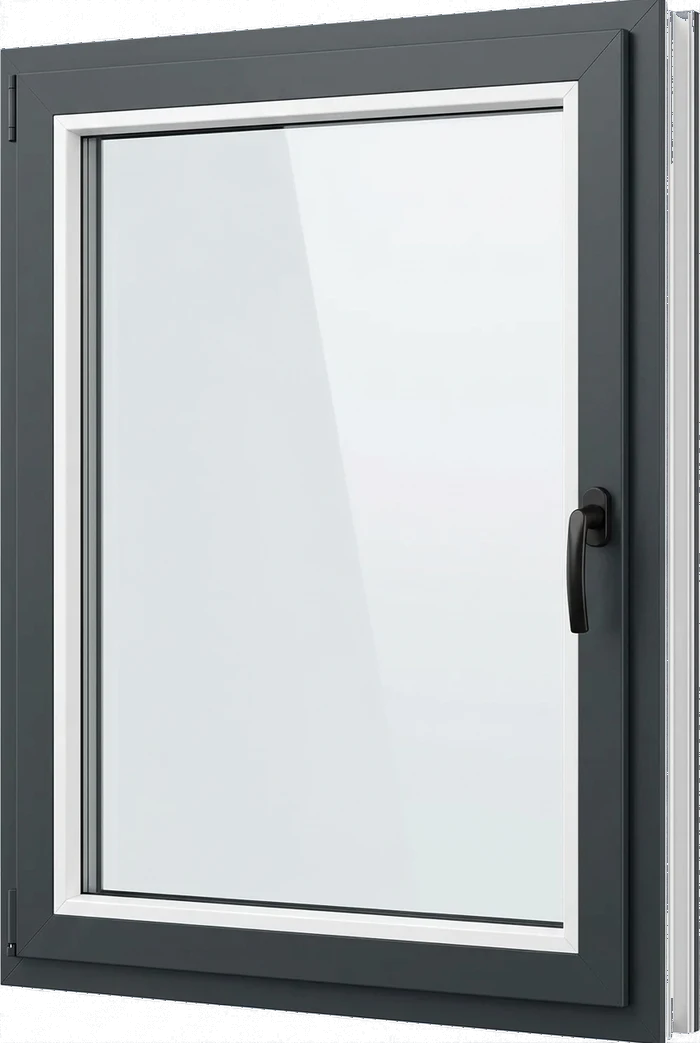 Kunststoff-Alu Fenster mit anthrazitgrauer Aluminiumschale und weißem Kunststoffprofil