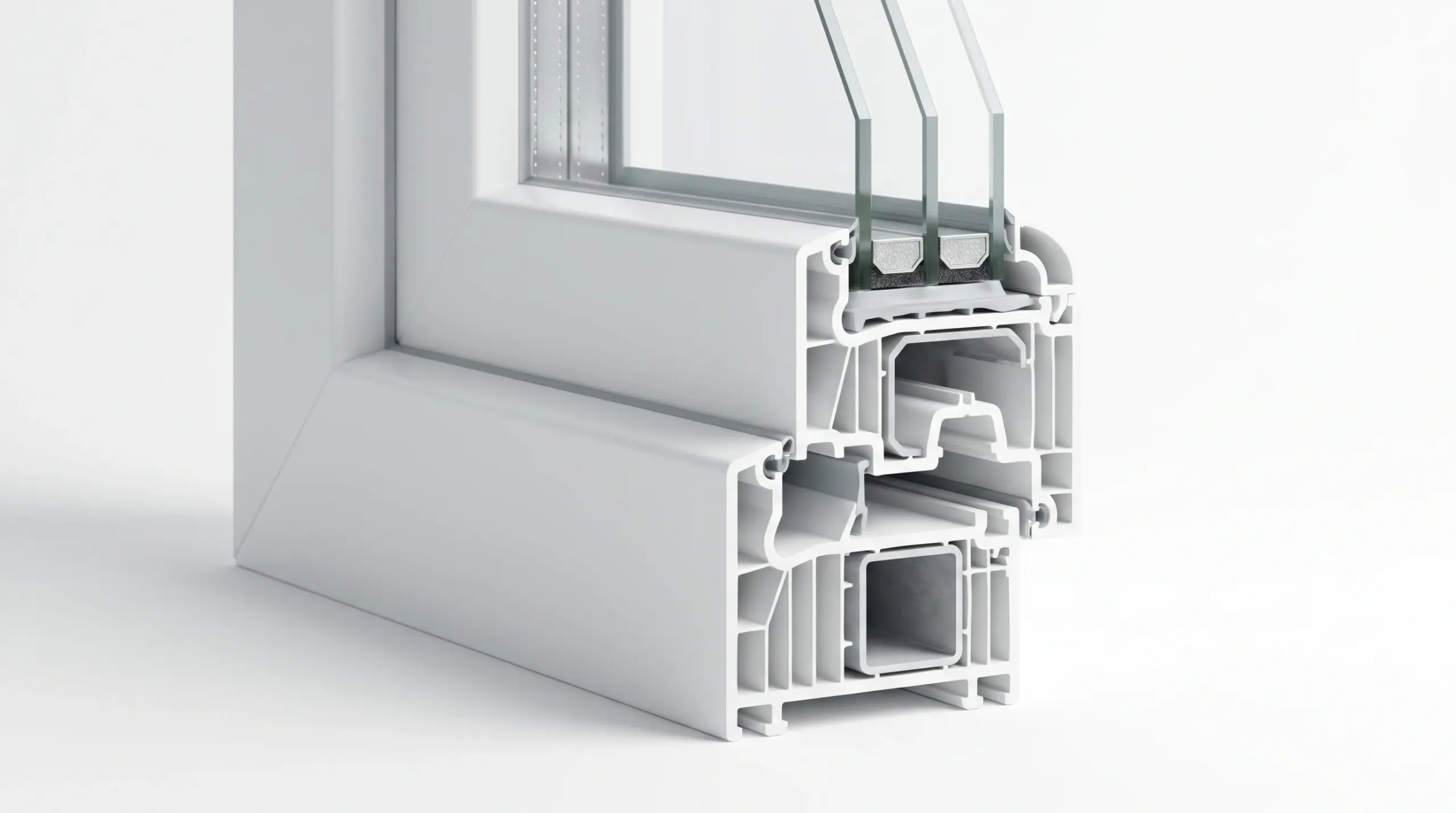 BAFA Förderung Fenster – Dreifachverglasung Profil-Detail mit Mehrkammern und Abstandhalter