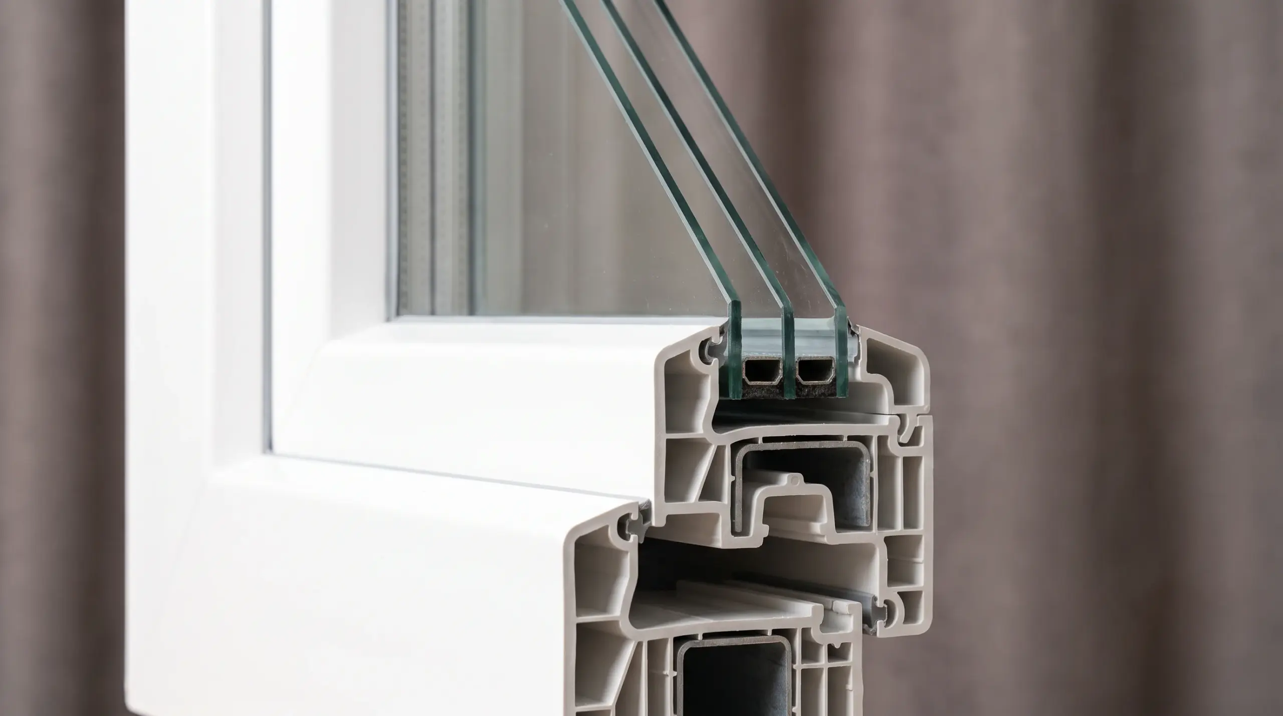U-Wert Fenster Detail - Querschnitt Dreifachverglasung mit Mehrkammer-Profil