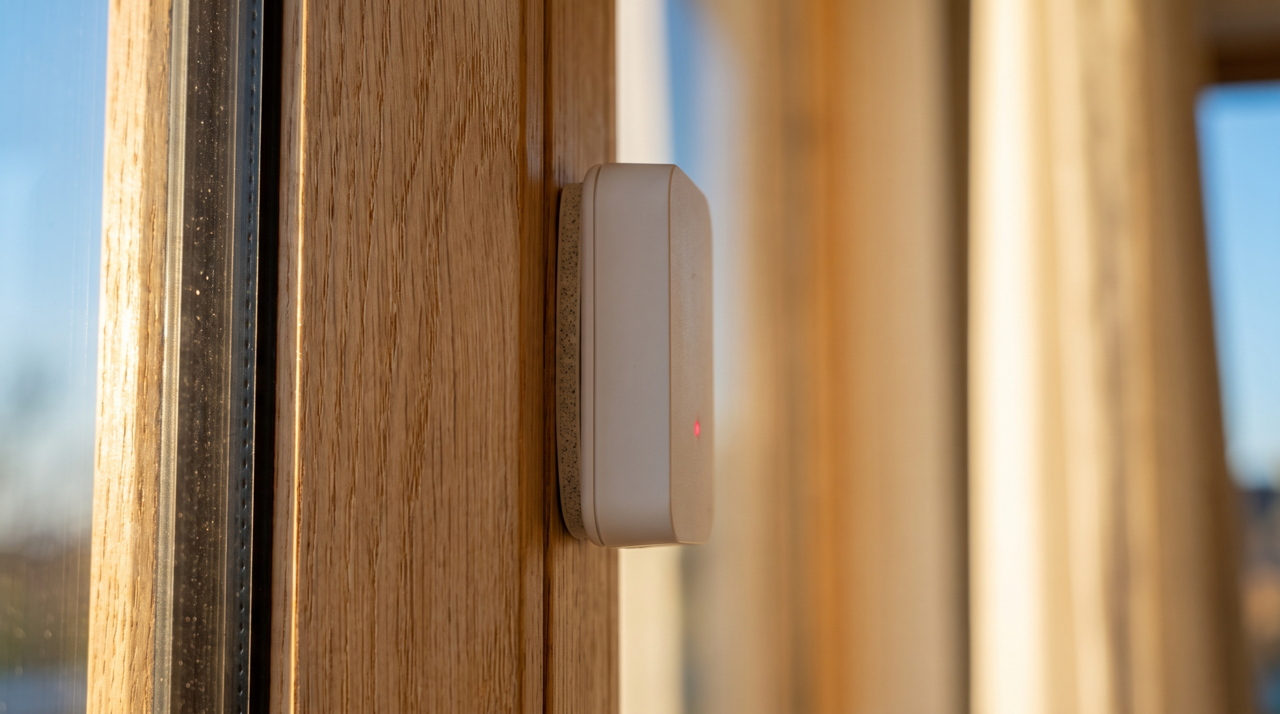 Fenstersensor Montage: kabelloser Sensor wird am Fensterrahmen befestigt