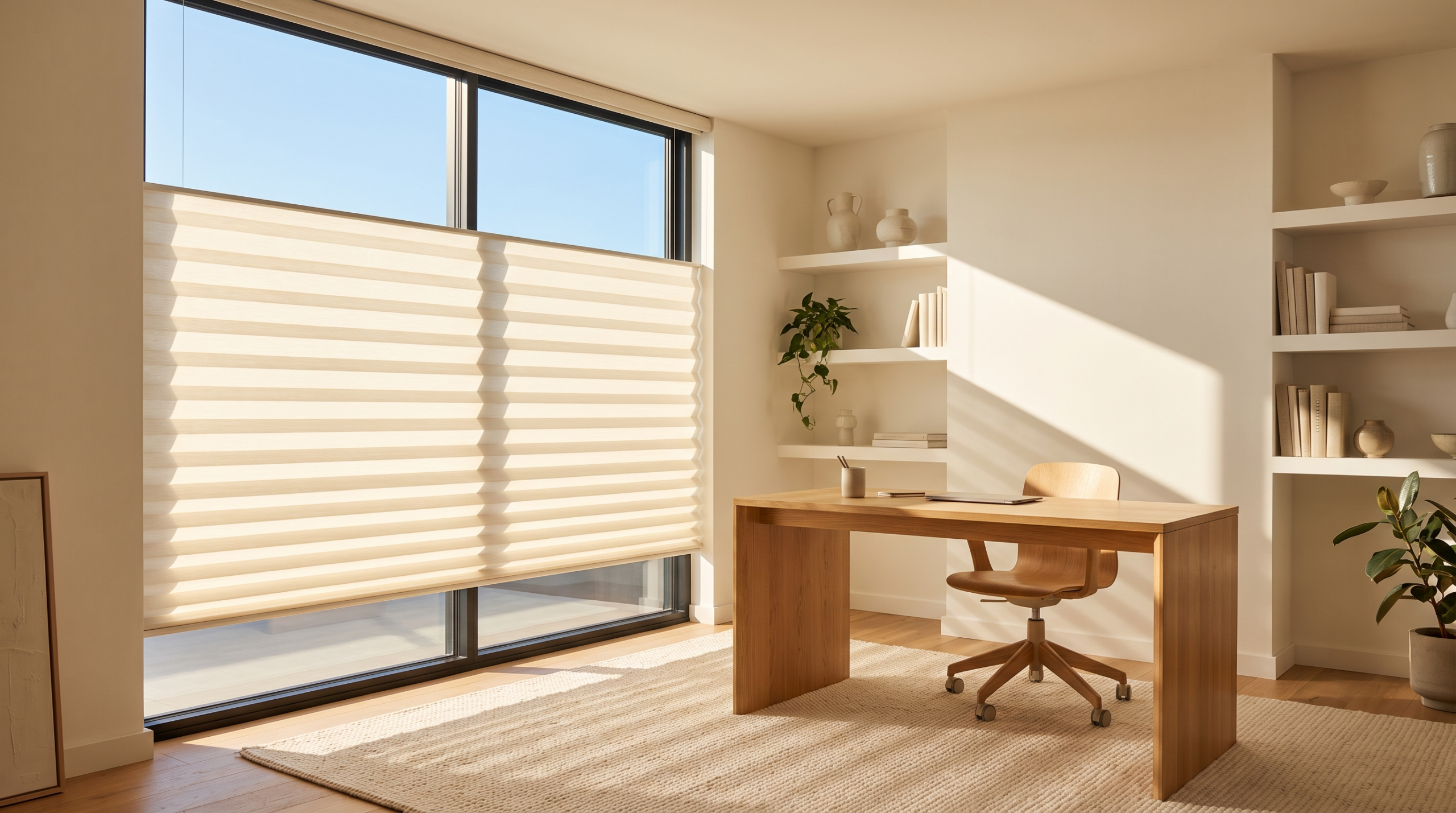 Smartes Fenster im Homeoffice mit automatisch reagierender Verschattung