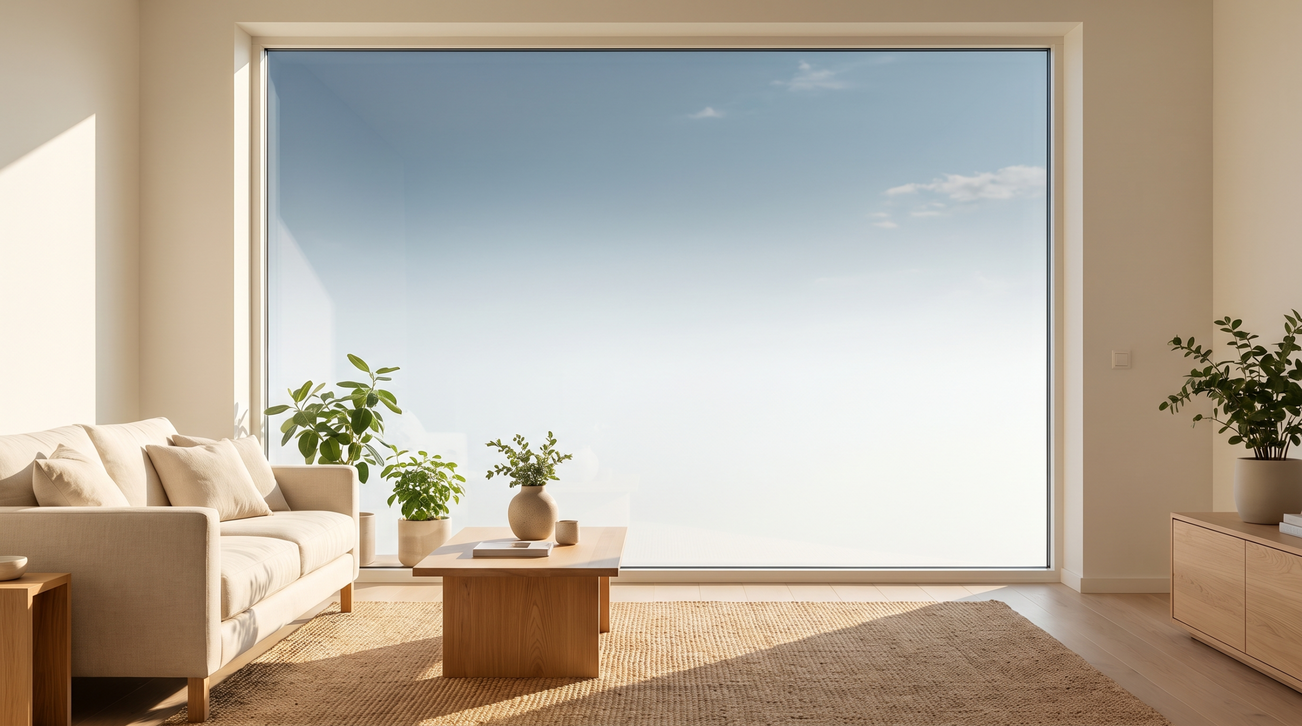 Smarte Fenster: Fensterglas mit sichtbarem Übergang von klar zu getönt als Beispiel für selbsttönende Verglasung