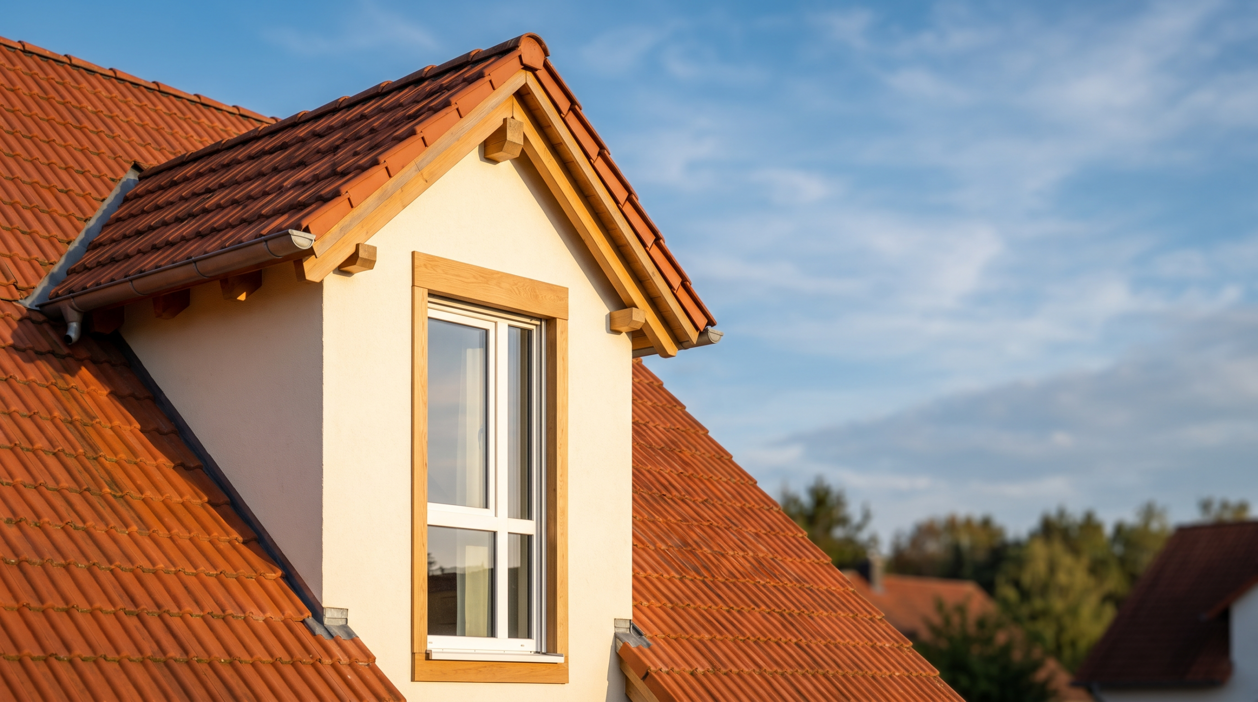 Gaubenfenster an einer Satteldachgaube auf dem Hausdach