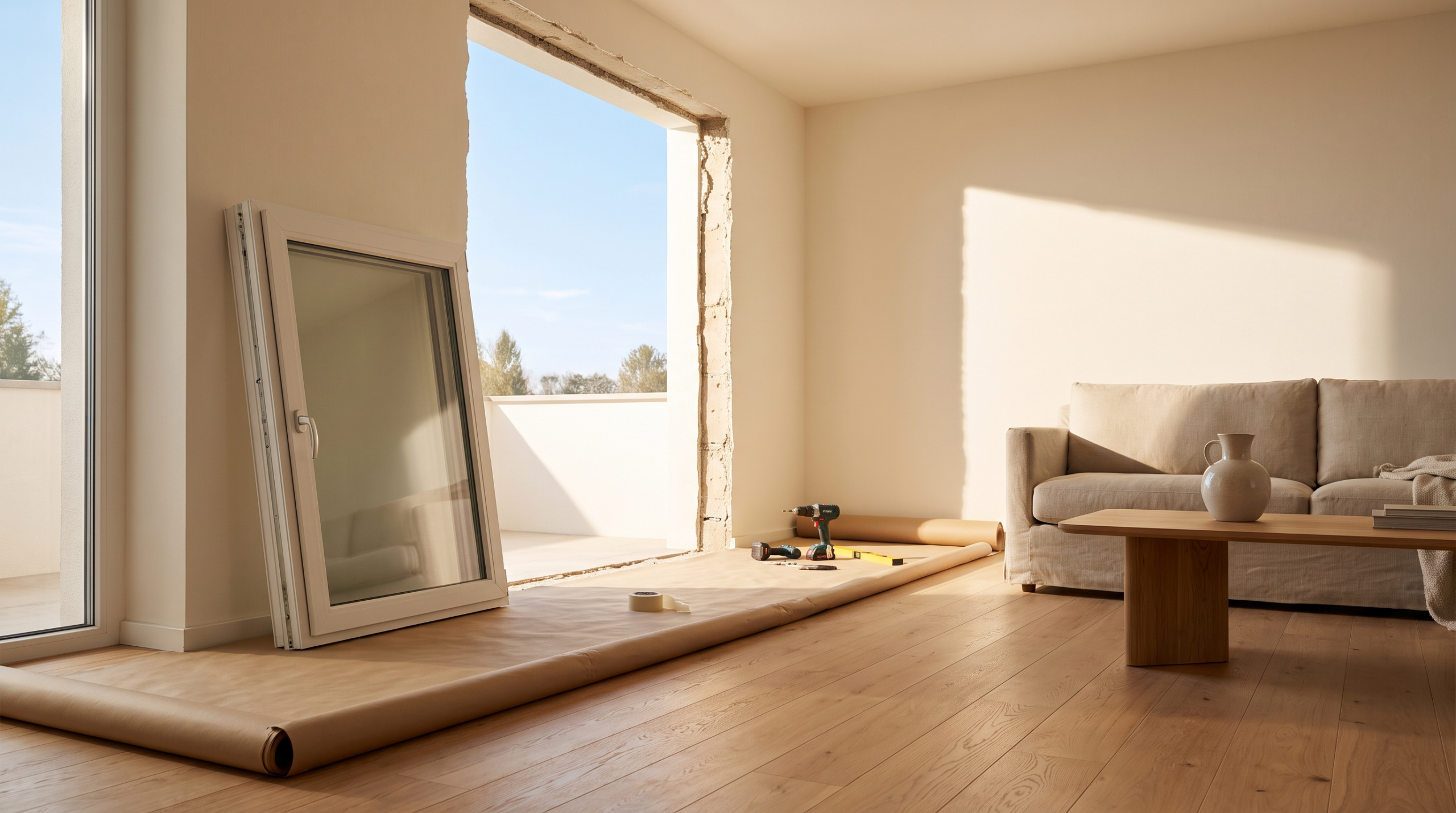 Fenster Lieferzeit - Einbausituation im Wohnzimmer nach Anlieferung des neuen Fensters