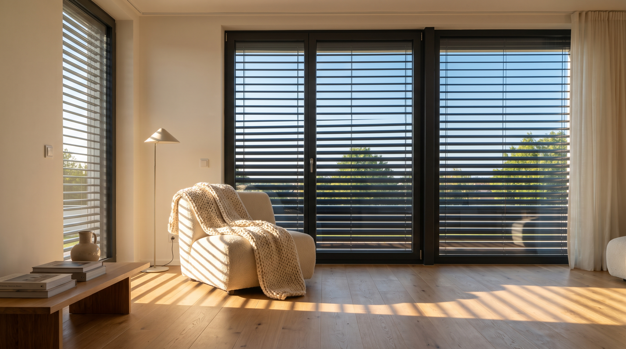 g-Wert Fenster: Wohnraum mit außenliegendem Sonnenschutz gegen Überhitzung