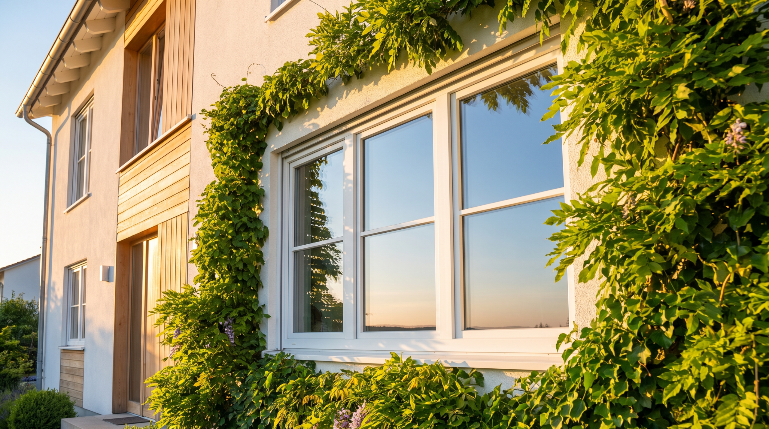 Frisch gestrichenes Holzfenster an einer Hausfassade nach dem Streichen