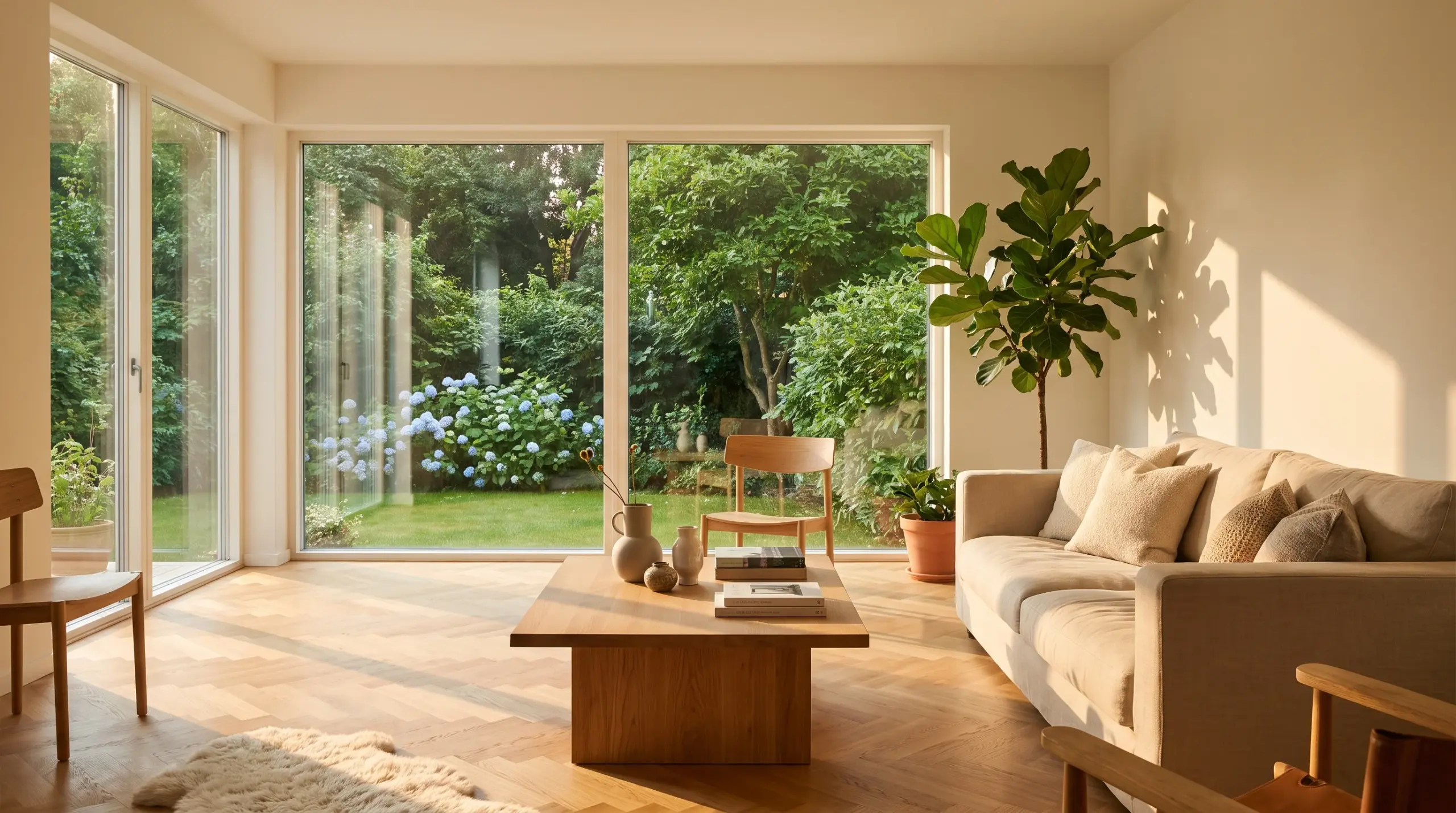 Fenster Trends 2026 - bodentiefer Panoramablick im modernen Wohnzimmer