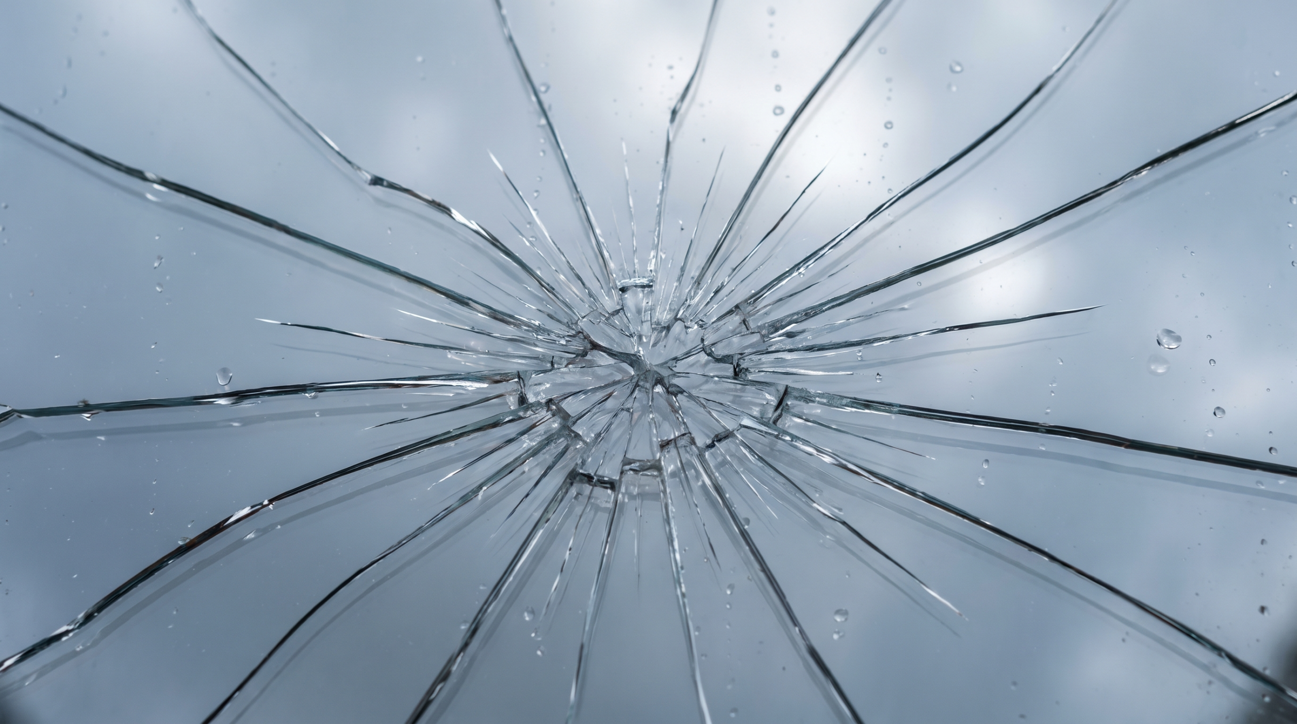 Fenster Sturmschaden: Spinnennetz-Rissmuster in der Glasscheibe nach Hagelschlag