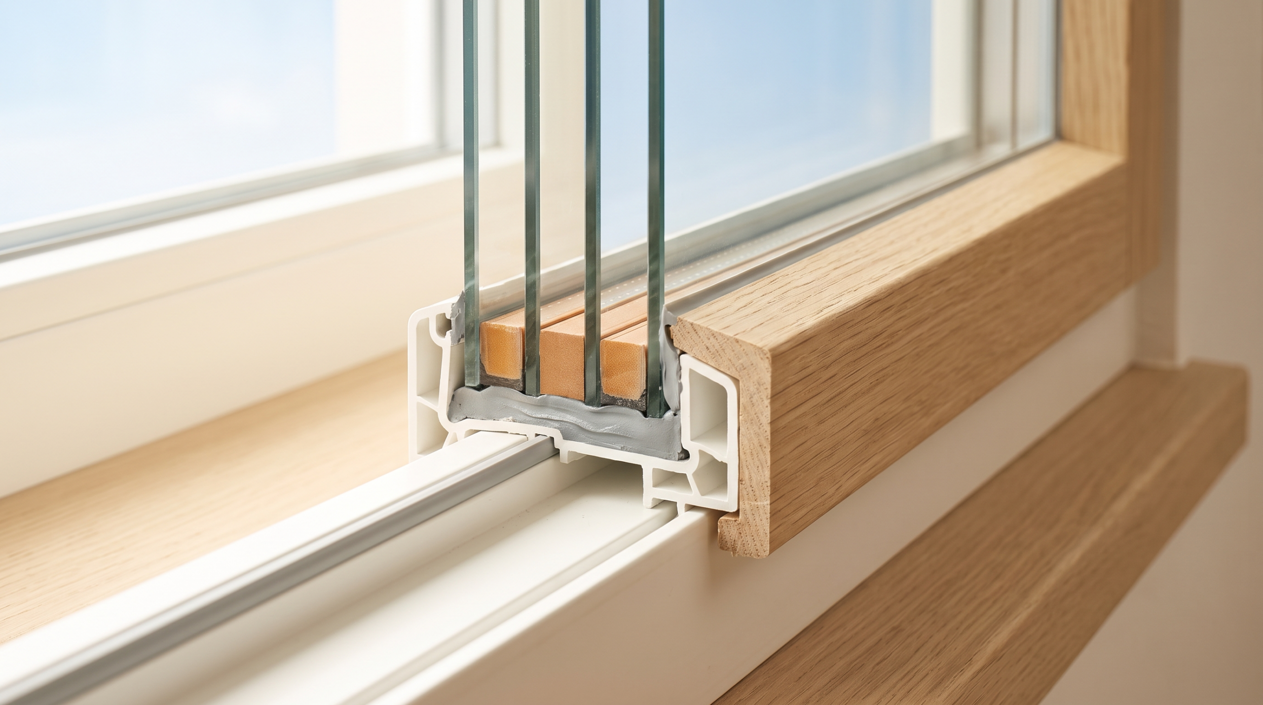 Fensterscheibe wechseln: Nahaufnahme des Glasrandverbunds einer neuen Dreifachverglasung