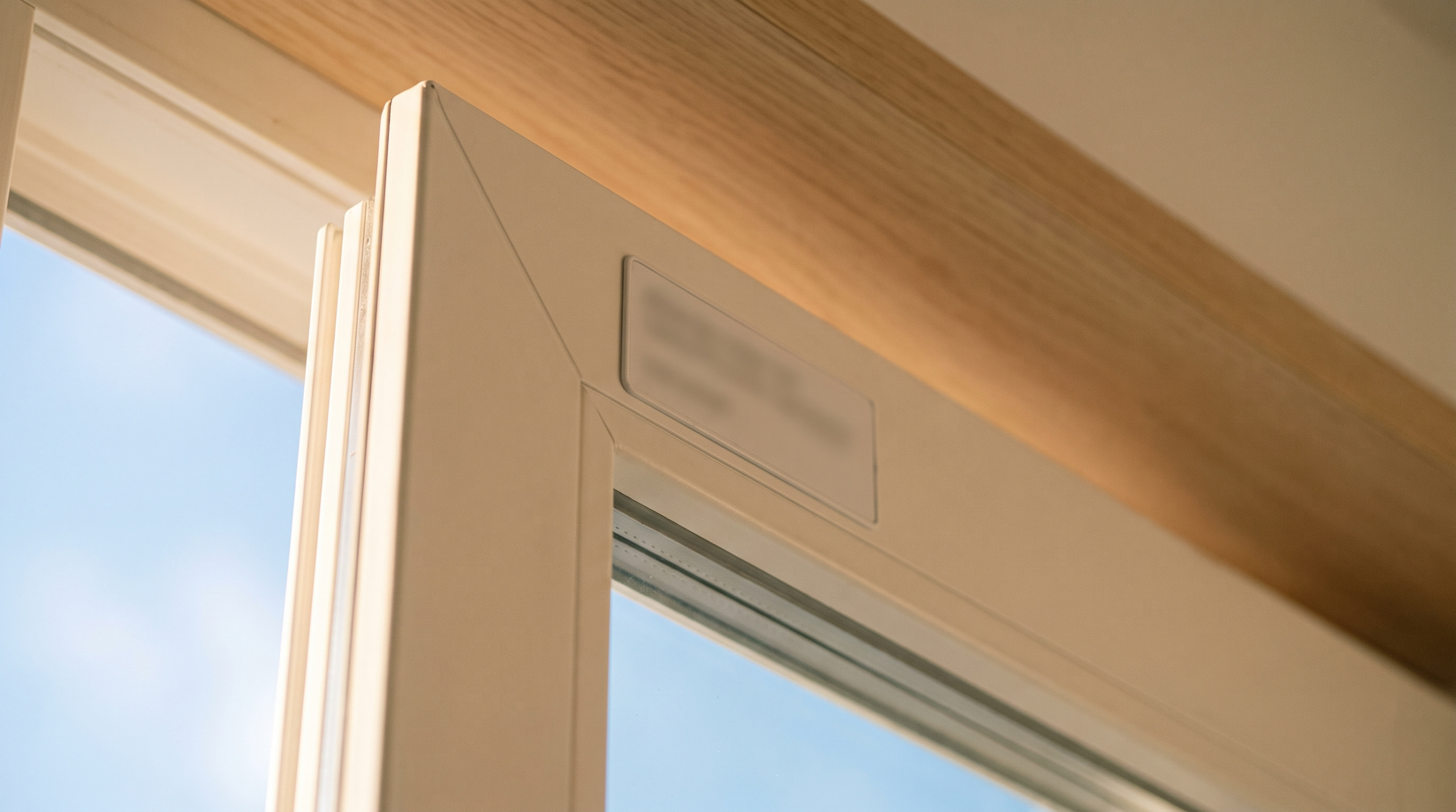 CE-Kennzeichnung Fenster: Detailaufnahme eines Fensterrahmenprofils mit Prüfkennzeichnung