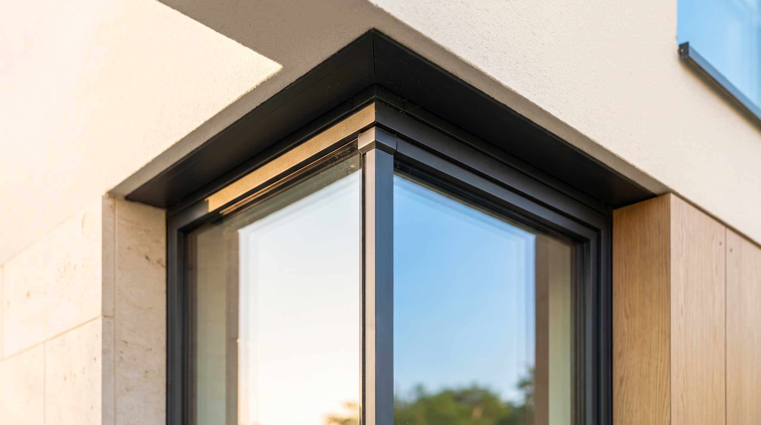 Schlankes Aluminium-Fensterprofil im Detail bei rahmenlosem Fenstersystem