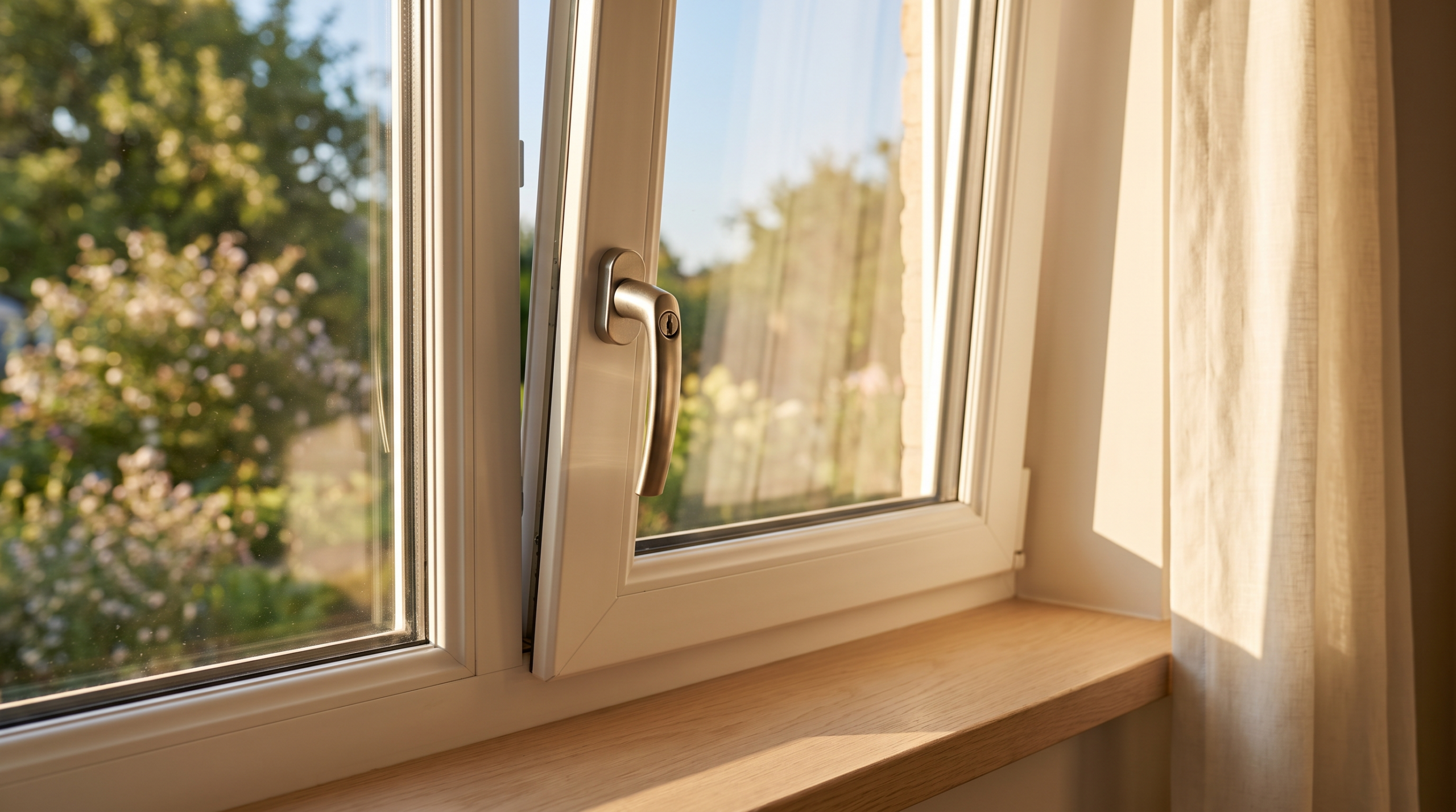 Einbruchsicherer Fenstergriff mit Schließzylinder am Erdgeschossfenster