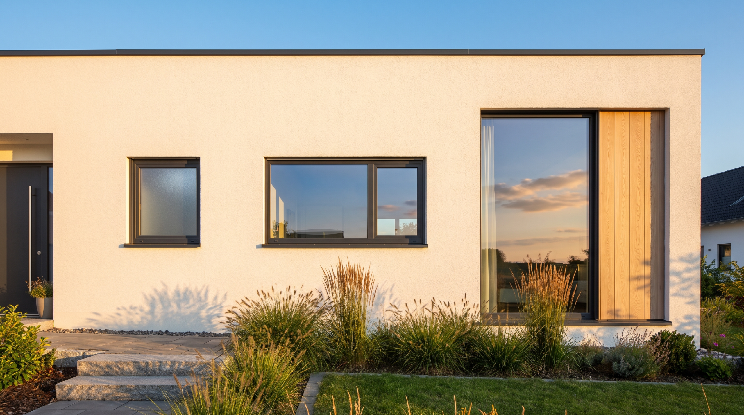 Fenster Preise 2026 nach Gr&ouml;&szlig;e &ndash; Hausfassade mit unterschiedlich gro&szlig;en Fenstern